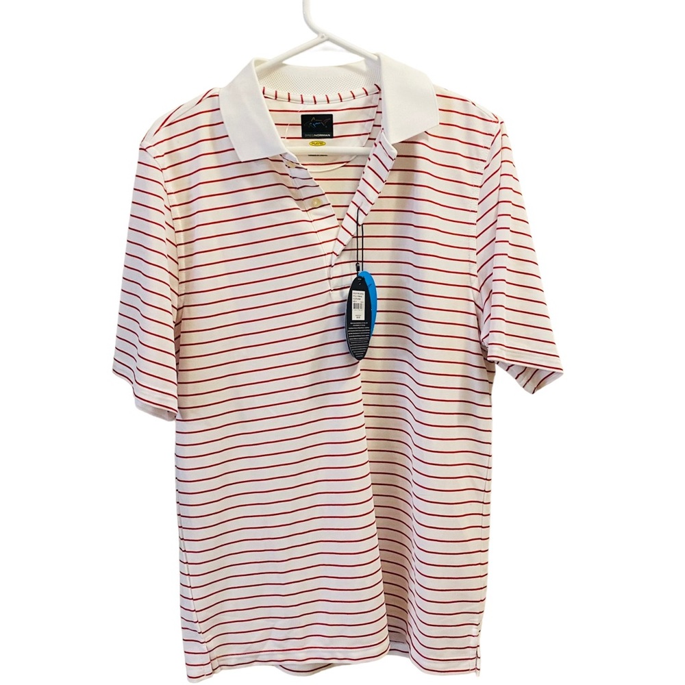 ⭐️ GREG NORMAN NWT Pink & White Stripe Polo Moisture Wicking - Picture 1 of 7